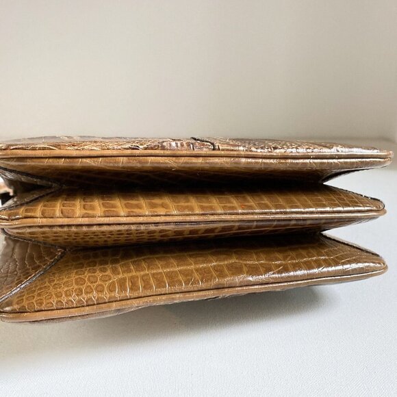 Vintage 50s 60s Faux Croc Skin Brown Square Handbag - Picture 6 of 8